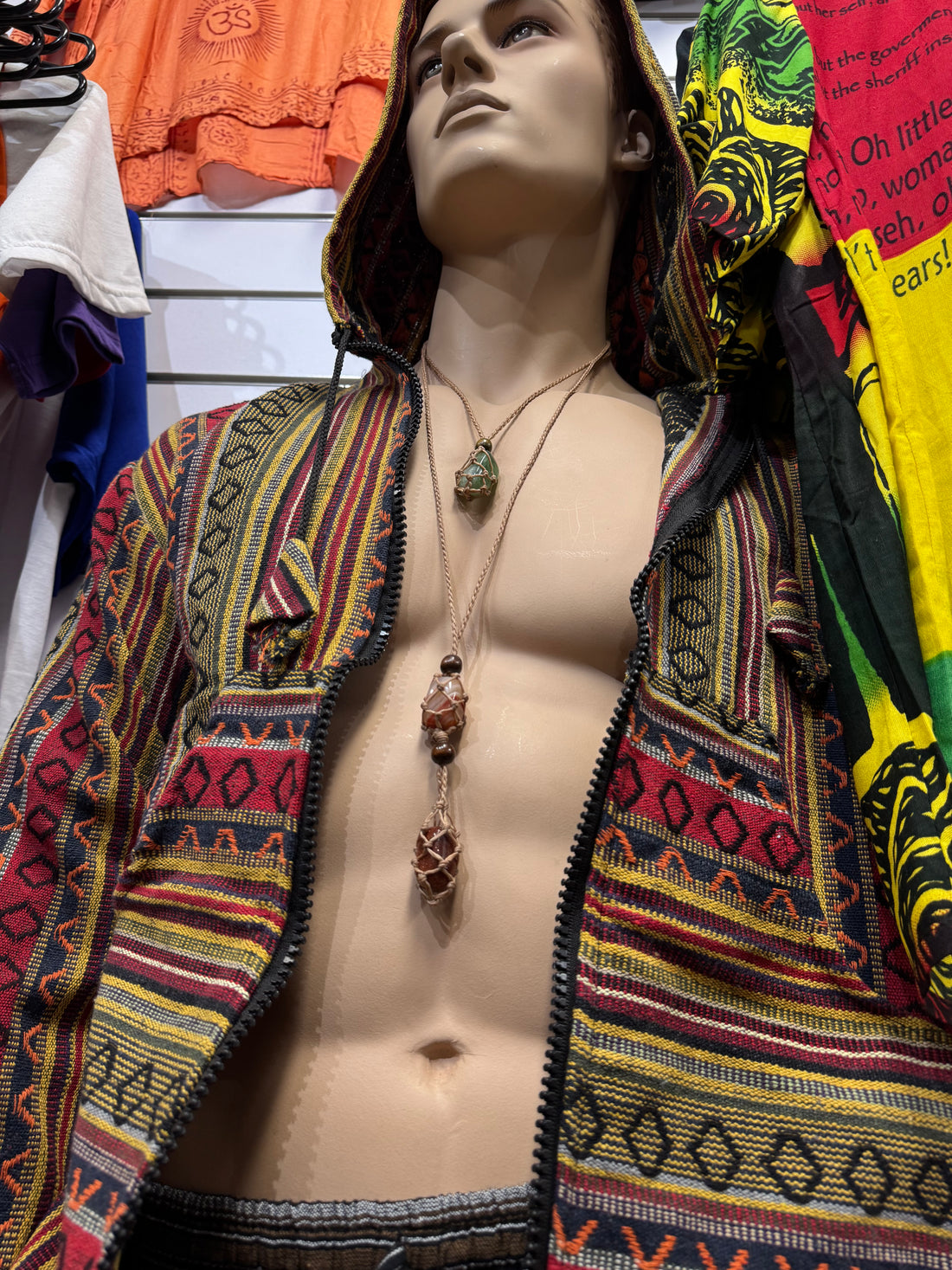 Cotton adjustable necklace for 2 gemstones-black