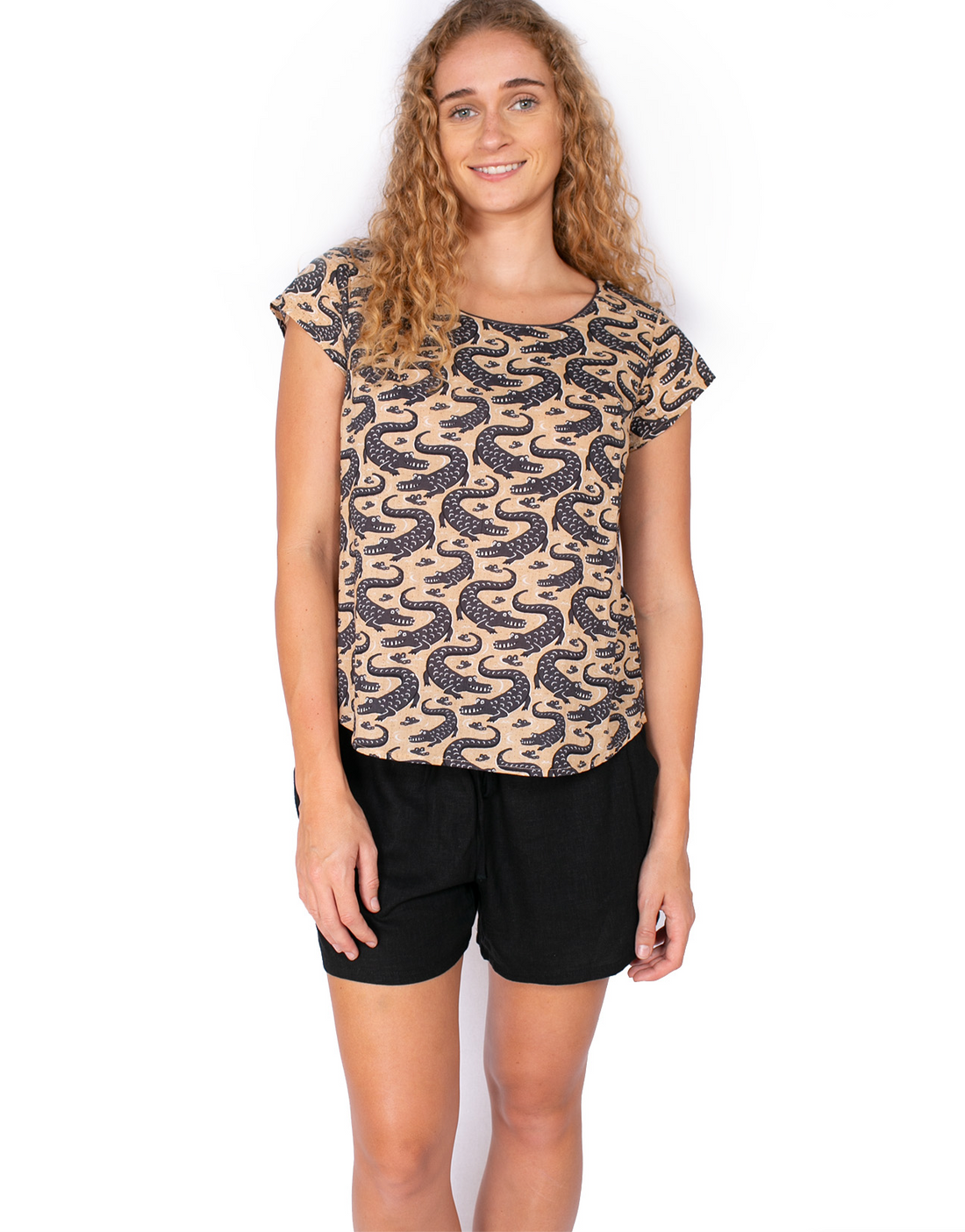 OM Designs - CHLOE TOP - BEIGE CROCODILES